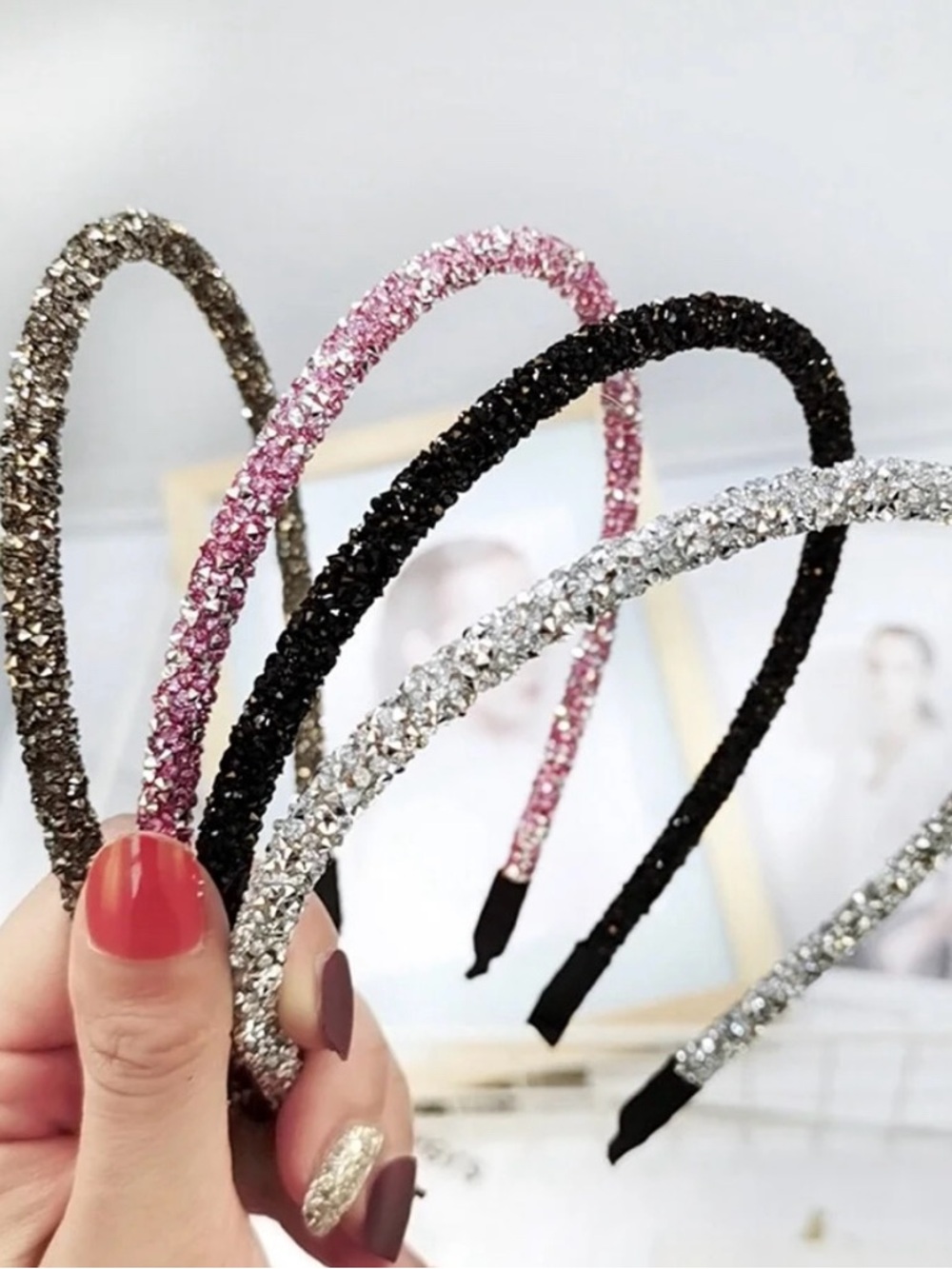 Crystal Embellished Girls' Headband - Pink, Black, Silver, multicolored
